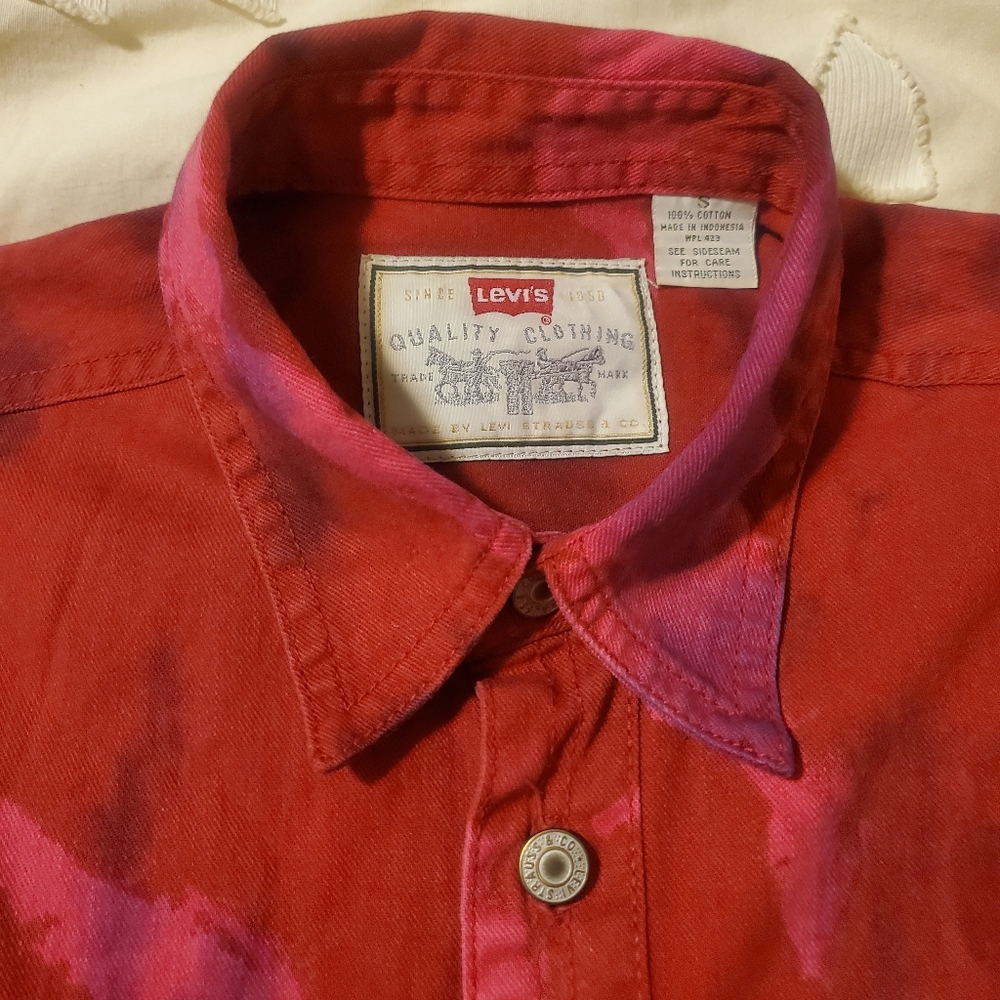 Vintage Levis Tie-dye Shirt + Liquid Blue Grateful Dead Patch New Year 1990 1995 - Picture 10 of 14